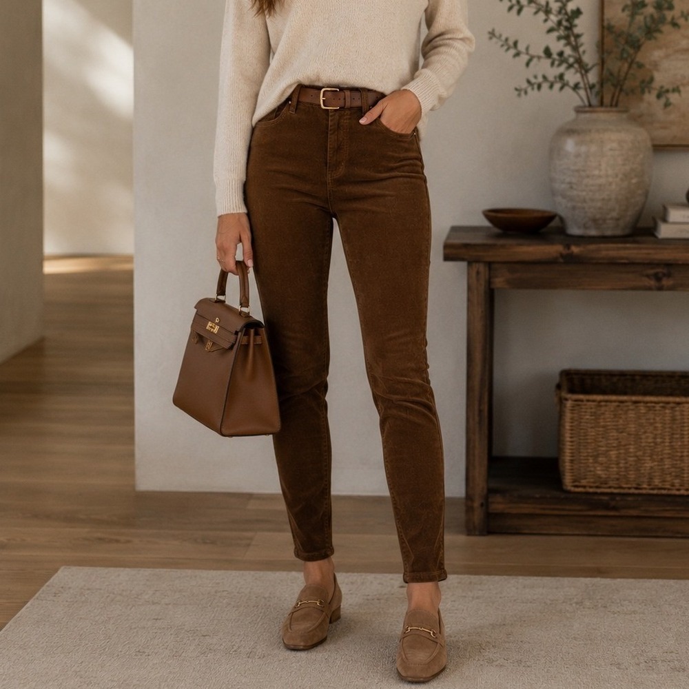 Talbots Corduroy Jegging Brown High Waist Skinny Ankle Dark Academia Fall 6 NEW